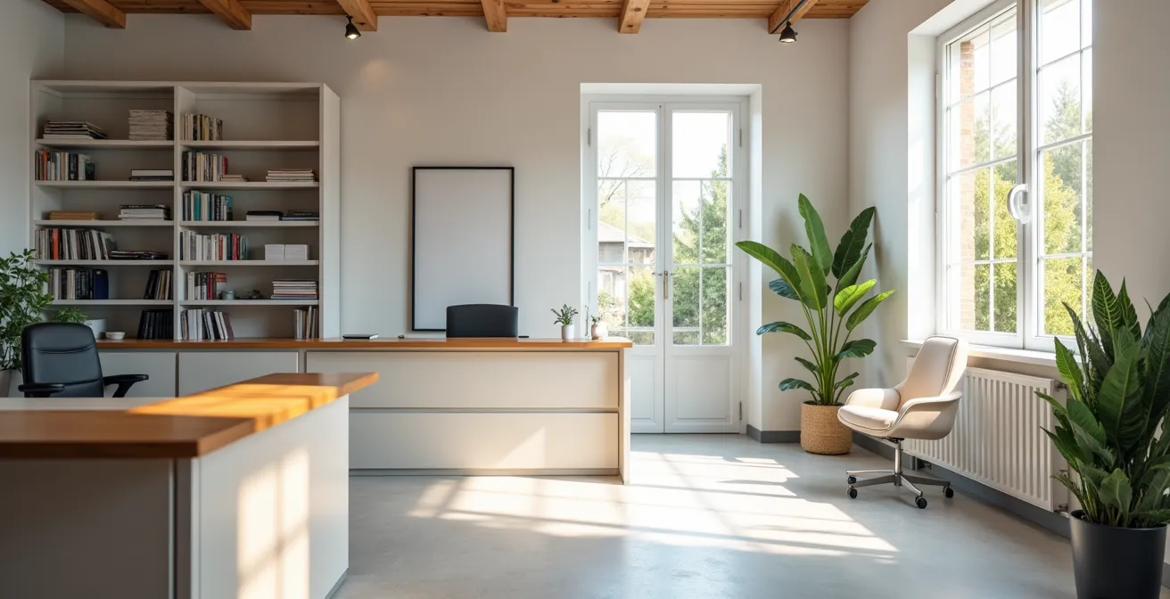 Photo professionnelle montrant un bureau de courtier en assurance à Perpignan avec ambiance sérieuse et accueillante