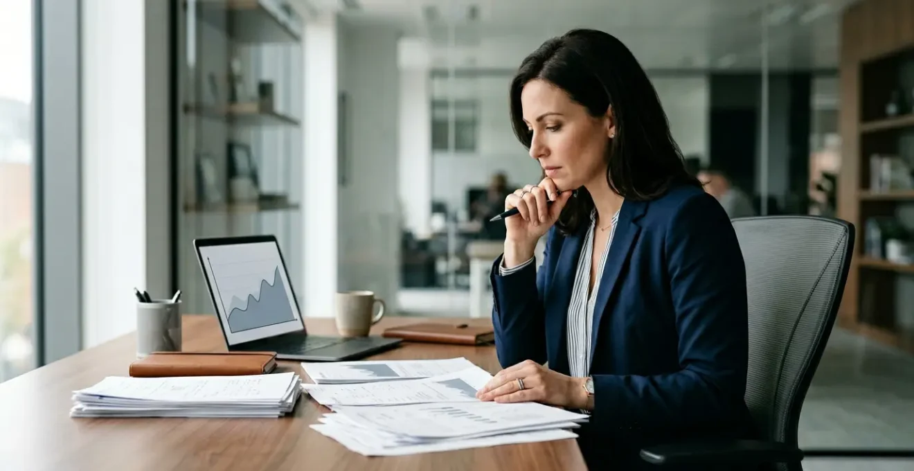 Conseiller bancaire étudiant des documents financiers dans un bureau lumineux