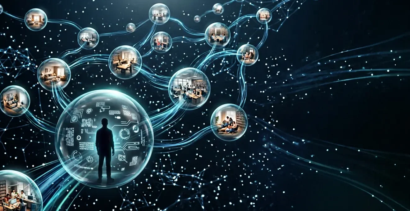 Vue conceptuelle d'un environnement numérique avec représentation symbolique de la protection des données dans le secteur financier