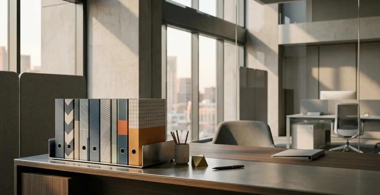 Bureau moderne avec dossiers de financement immobilier organisés et analyse bancaire