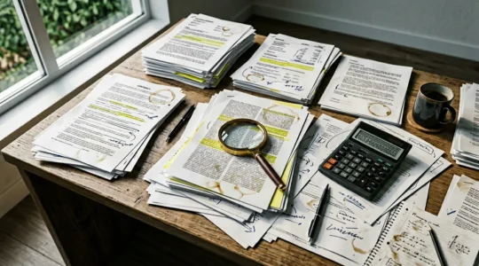 Analyse détaillée de documents financiers révélant les frais cachés du TAEG