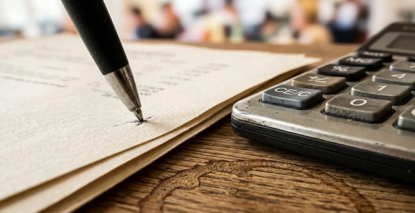 Documents fiscaux et calculatrice sur bureau pour analyse de rentabilité locative