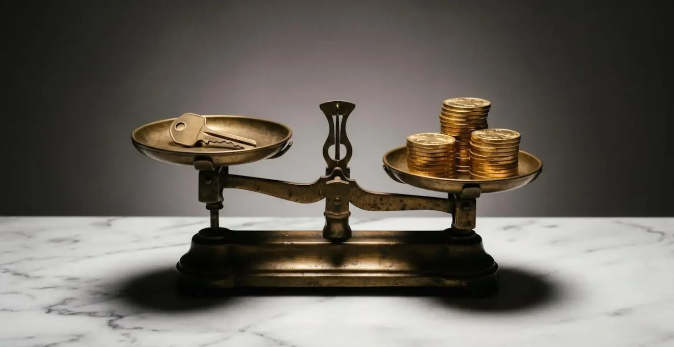 Balance métaphorique représentant le choix entre liquidités disponibles et remboursement de crédit