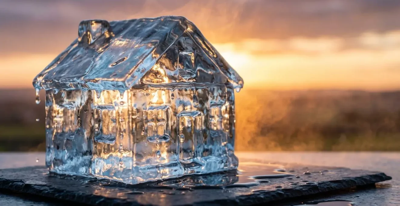 Iceberg fondant dans une eau chaude illustrant l'érosion de la dette par l'inflation