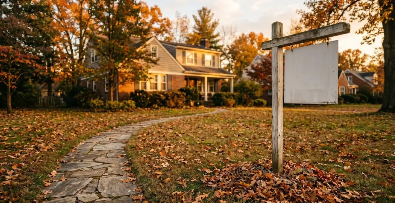 Panneau à vendre devant une maison avec effet de temps qui passe