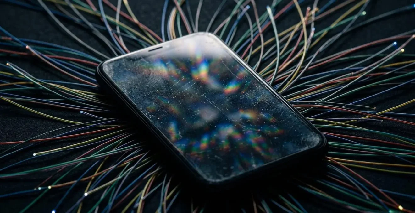 Un smartphone au centre avec des lignes partant dans toutes les directions vers d'autres téléphones, illustrant la propagation des données personnelles